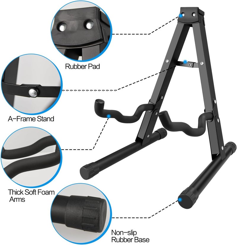 DkOvn 2 Pack A-Frame Folding Guitar Stand with Non-Slip Rubber and Foam Arms, Metal Guitar Stand for Acoustic, Electric, Bass, Ukulele, Banjo - Image 3